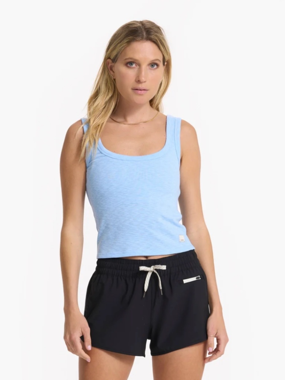 Vuori Sunrise Ribbed Crop Tank Top, Oxford Light Blue Athleisure, Women's Medium